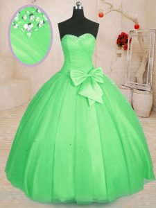 Discount Ball Gowns Tulle Sweetheart Sleeveless Beading and Bowknot Floor Length Lace Up Quinceanera Dresses