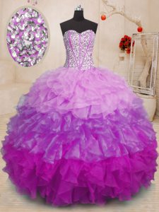 High End Sleeveless Lace Up Floor Length Beading and Ruffles Ball Gown Prom Dress
