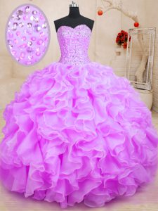 Lilac Sleeveless Beading and Ruffles Floor Length Sweet 16 Quinceanera Dress