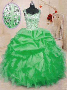 Great Quinceanera Dresses Military Ball and Sweet 16 and Quinceanera with Beading and Ruffles and Pick Ups Straps Sleeveless Lace Up