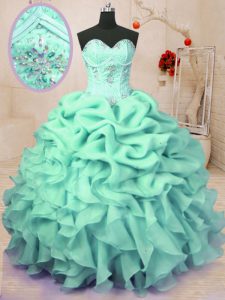 Deluxe Beading and Ruffles and Pick Ups Quince Ball Gowns Apple Green Lace Up Sleeveless Floor Length