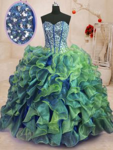 Beauteous Multi-color Sleeveless Organza Lace Up 15 Quinceanera Dress for Military Ball and Sweet 16 and Quinceanera