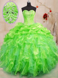 Beauteous Organza Sweetheart Sleeveless Lace Up Beading and Ruffles Quince Ball Gowns in