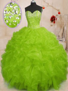 Smart Sweetheart Sleeveless Quinceanera Gowns Floor Length Beading and Ruffles Organza