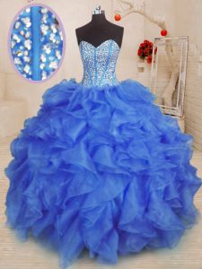 Exquisite Royal Blue Sweetheart Lace Up Beading and Ruffles Quinceanera Gowns Sleeveless