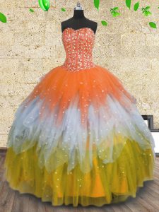Sequins Ball Gowns Quince Ball Gowns Multi-color Sweetheart Tulle Sleeveless Floor Length Lace Up