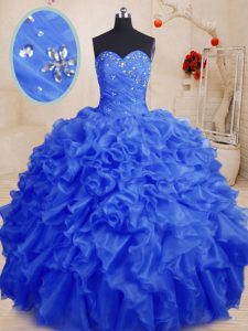 Graceful Sweetheart Sleeveless Lace Up Vestidos de Quinceanera Royal Blue Organza