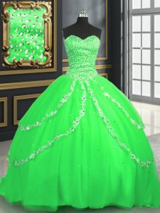 Charming With Train Ball Gowns Sleeveless Sweet 16 Dress Brush Train Lace Up
