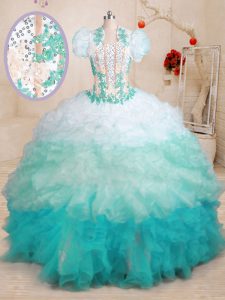 Multi-color Sweet 16 Dresses Military Ball and Sweet 16 and Quinceanera with Beading and Appliques and Ruffles Sweetheart Sleeveless Brush Train Lace Up