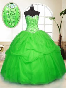 Sequins Pick Ups Floor Length Ball Gowns Sleeveless Quinceanera Gowns Lace Up