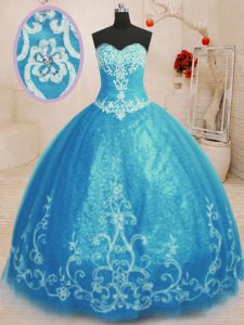 Tulle Sleeveless Floor Length 15th Birthday Dress and Beading and Embroidery