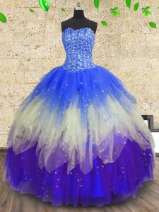 Floor Length Multi-color Sweet 16 Dress Tulle Sleeveless Beading and Sequins