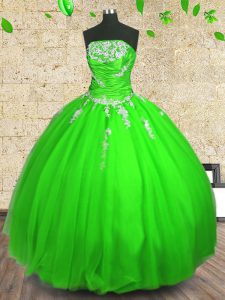 Great Floor Length Lace Up Sweet 16 Dress for Military Ball and Sweet 16 and Quinceanera with Appliques