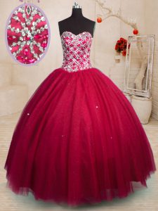 Beading Quince Ball Gowns Red Lace Up Sleeveless Floor Length