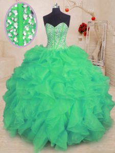 Sumptuous Turquoise Sweet 16 Quinceanera Dress Military Ball and Sweet 16 and Quinceanera with Beading and Ruffles Sweetheart Sleeveless Lace Up