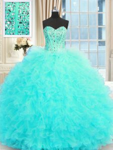 Sweetheart Sleeveless Lace Up Quinceanera Gowns Aqua Blue Tulle