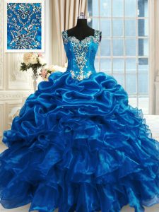 Straps Sleeveless Organza Quinceanera Gowns Beading and Ruffles Lace Up