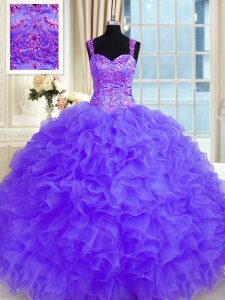 Fashion Long Sleeves Lace Up Floor Length Beading and Embroidery and Ruffles Ball Gown Prom Dress