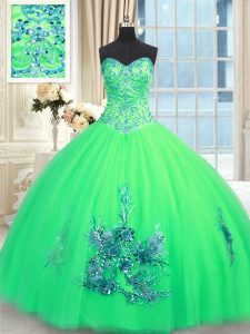 Turquoise Sleeveless Tulle Lace Up Quince Ball Gowns for Military Ball and Sweet 16 and Quinceanera
