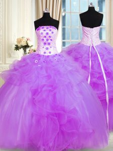 Graceful Tulle Sleeveless Floor Length Ball Gown Prom Dress and Pick Ups and Hand Made Flower