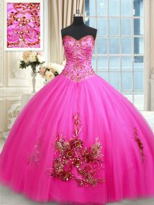 Noble Sweetheart Sleeveless Tulle Vestidos de Quinceanera Beading and Appliques and Embroidery Lace Up