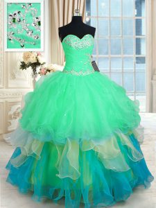 Customized Floor Length Multi-color 15th Birthday Dress Sweetheart Sleeveless Lace Up