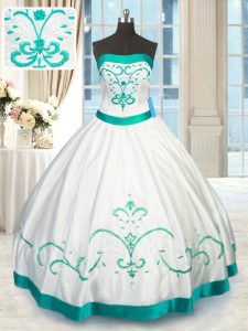 Smart Satin Sleeveless Floor Length Sweet 16 Dress and Beading and Embroidery