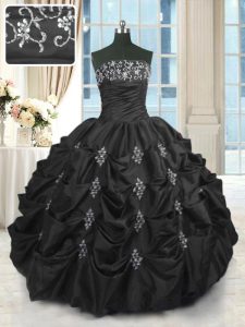 Beautiful Black Strapless Neckline Beading and Lace and Appliques and Pick Ups Ball Gown Prom Dress Sleeveless Lace Up