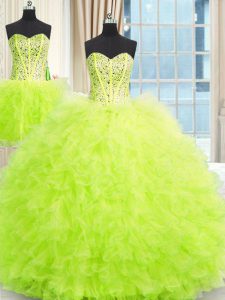Elegant Three Piece Sleeveless Tulle Lace Up Sweet 16 Dresses for Military Ball and Sweet 16 and Quinceanera