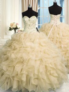 Floor Length Ball Gowns Sleeveless Champagne 15th Birthday Dress Lace Up