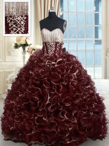 With Train Brown Quinceanera Dresses Sweetheart Sleeveless Brush Train Lace Up