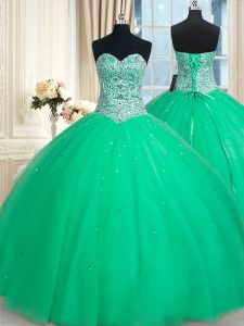 Cheap Tulle Sleeveless Floor Length Quinceanera Gown and Beading and Sequins