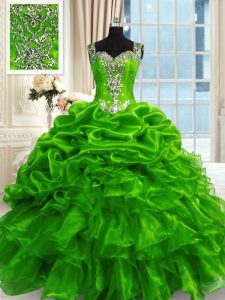 Amazing Pick Ups Floor Length Ball Gowns Sleeveless Green Quinceanera Dress Lace Up