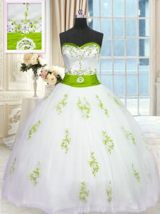 Extravagant White Sleeveless Tulle Lace Up Quinceanera Dress for Military Ball and Sweet 16 and Quinceanera