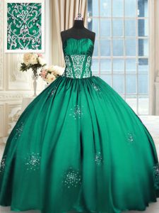 Stunning Beading and Appliques and Ruching Quinceanera Dresses Teal Lace Up Sleeveless Floor Length