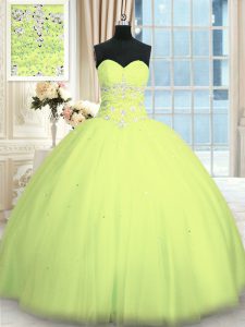 Shining Floor Length Yellow Green Quinceanera Gowns Sweetheart Sleeveless Lace Up