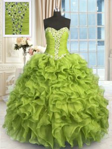 Spectacular Floor Length Ball Gowns Sleeveless Yellow Green Sweet 16 Dresses Lace Up