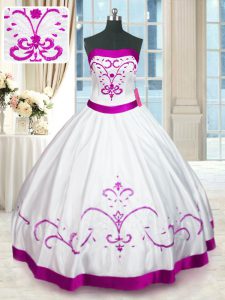 Exquisite White Lace Up Quinceanera Gowns Beading and Embroidery and Belt Sleeveless Floor Length