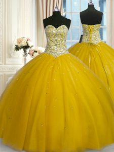 Tulle Sleeveless Floor Length Quince Ball Gowns and Beading and Sequins