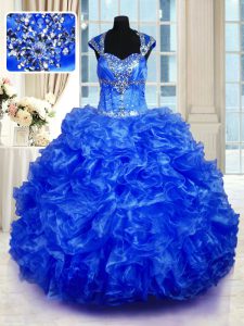 Floor Length Ball Gowns Cap Sleeves Royal Blue 15 Quinceanera Dress Lace Up