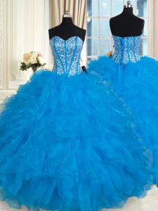 Free and Easy Baby Blue Sweetheart Lace Up Beading and Ruffles Sweet 16 Quinceanera Dress Sleeveless