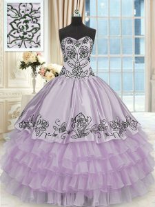 Noble Lavender Sleeveless Beading and Embroidery and Ruffled Layers Floor Length Quince Ball Gowns