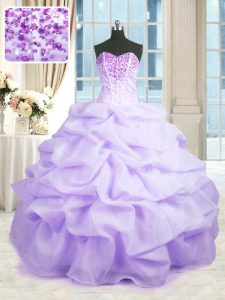 Custom Made Beading and Ruffles Quinceanera Gown Lavender Lace Up Sleeveless Floor Length
