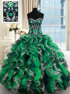 Captivating Multi-color Sweetheart Lace Up Beading and Ruffles Vestidos de Quinceanera Sleeveless
