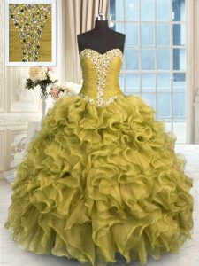 Brown Lace Up Sweetheart Beading and Ruffles Quinceanera Dress Organza Sleeveless