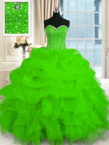Lace Up Sweetheart Beading and Ruffles 15 Quinceanera Dress Organza Sleeveless