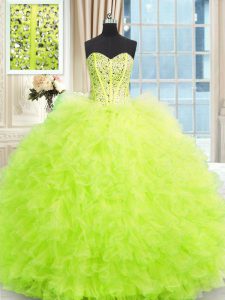 Yellow Green Sleeveless Beading and Ruffles Floor Length Quinceanera Dress