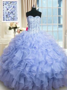 Spectacular Sweetheart Sleeveless Lace Up Sweet 16 Dresses Lavender Organza