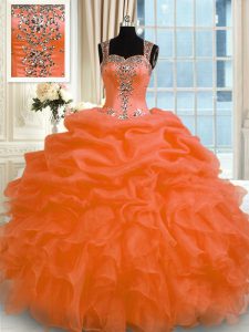 Colorful Sleeveless Floor Length Appliques Zipper 15 Quinceanera Dress with Orange Red