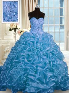 Sophisticated Sleeveless Sweep Train Lace Up Beading and Pick Ups 15 Quinceanera Dress